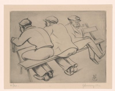 Tre menn på en sofa av Mommie Schwarz (signed by artist)