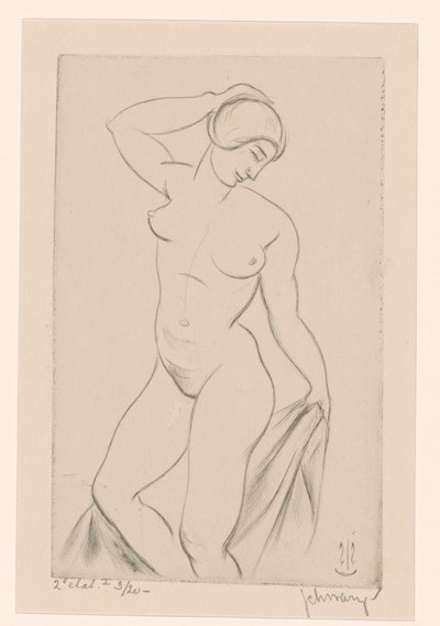 Naken kvinne med hånden på hodet av Mommie Schwarz (signed by artist)