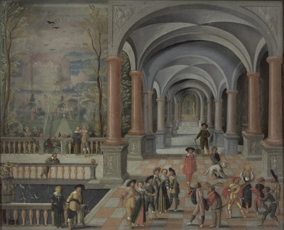 Festlig samling og figurer fra en Commedia dell