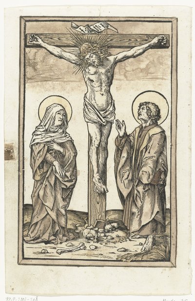 Kristus på korset, med Maria og Johannes av Monogrammist DS (graveur) (attributed to)