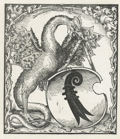 Drage med våpenskjoldet til Basel av Monogrammist DS (graveur) (attributed to)