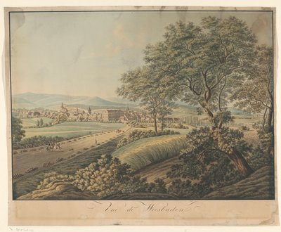 Utsikt over Wiesbaden Vue de Wiesbaden (tittel på objekt) av Monogrammist DS (graveur)