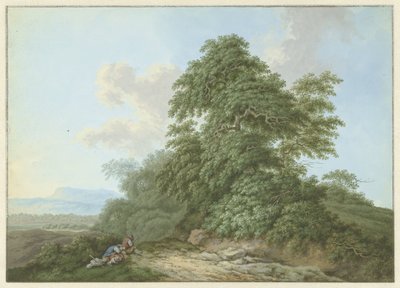 Landskap med hvilende reisende langs en vei av Monogrammist FWH (possibly)