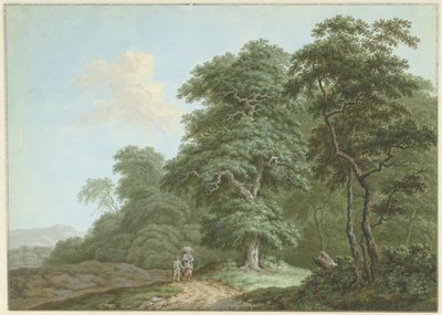 Landskap med en kvinne og en gutt på en landevei av Monogrammist FWH (possibly)