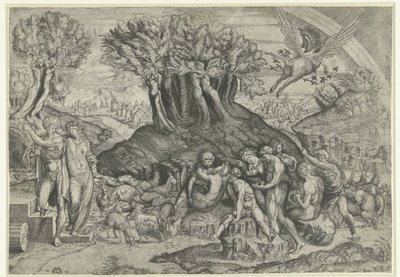 Mount Parnassus dedikert til Apollo og muser av Monogrammist HFE
