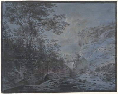 Kveldslandskap med gjengrodd ruin av Monogrammist IAR of IAP