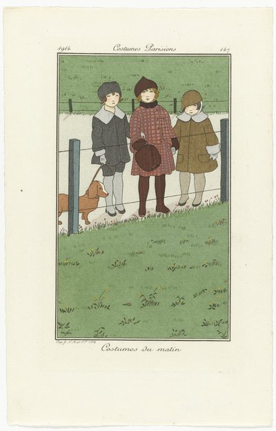 Journal des Dames et des Modes, parisiske kostymer, 1914, nr. 147: Morgenkostymer av Monogrammist MFN