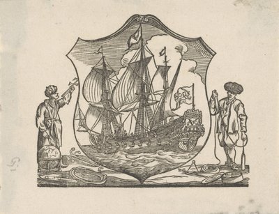 Vignett med et VOC-skip av Monogrammist P