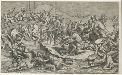 Slaget ved Milvian Bridge (venstre deler) av Monogrammist SK (prentmaker)
