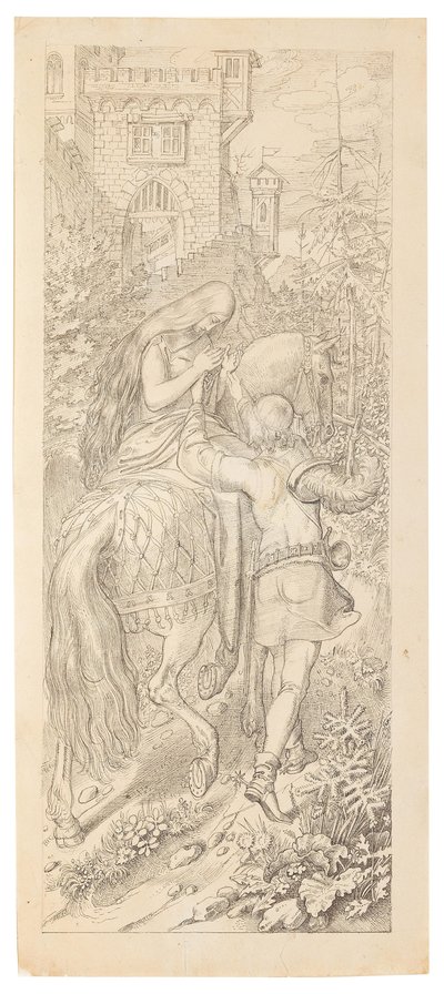 En scene fra eventyret De syv ravner og deres trofaste søster, 1830-1831. av Moritz Ludwig von Schwind