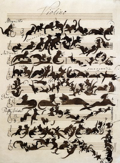 The Symphony of the Cat (Die Katzensymphony) tegning av Moritz von Schwind fra 1868. Staatliche Kunsthalle Karlsruhe. av Moritz Ludwig von Schwind