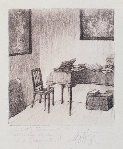 Utsikt over Franz Schuberts rom (negravering) av Moritz Ludwig von Schwind
