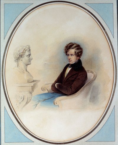 Portrett av kongen av Roma Napoleon II, hertug av Reichstadt (1811-1832), sønn av keiser Napoleon I (1769-1821), foran farens byste Trykk av Moritz Michael Daffinger (1790-1849) Privatsamling fra 1800-tallet av Moritz Michael Daffinger