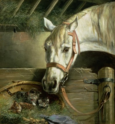 Hest og kattunger, 1890 av Moritz Muller