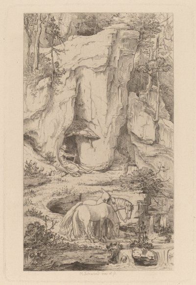 En munk som leder hester til vann av Moritz Ludwig von Schwind