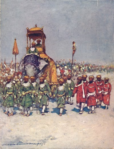 'En av de mest pittoreske gruppene i Retainers' Procession', 1903 av Mortimer L Menpes