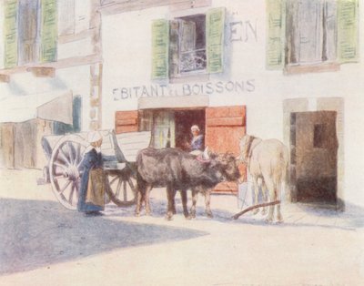 En sandvogn på kaia, Pont-Aven (fargelitografi) av Mortimer Ludington Menpes