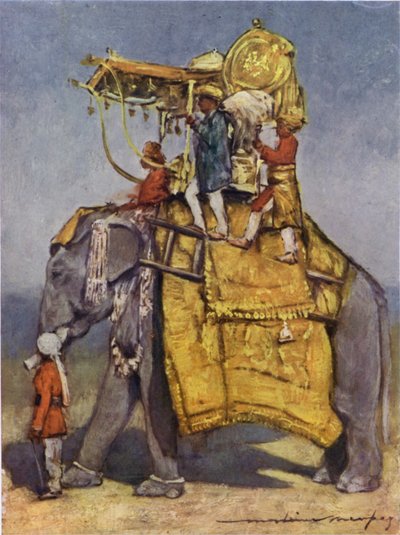 En statselefant i alle dens fangst (farge litho) av Mortimer Ludington Menpes