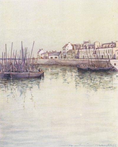 Concarneau Harbor (farge litho) av Mortimer Ludington Menpes