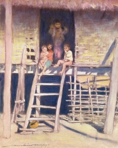 Verdens barn: Burmesisk, Trappene (fargelitografi) av Mortimer Ludington Menpes