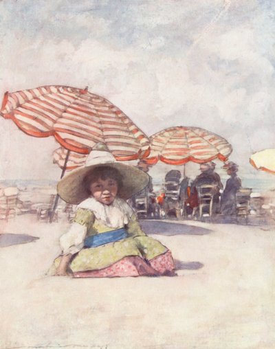 Verdens barn: Fransk, På stranden i Trouville (fargelitografi) av Mortimer Ludington Menpes