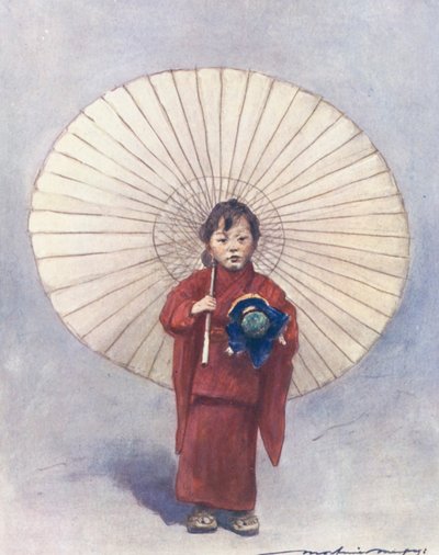 Verdens barn: Japansk, hans første paraply (fargelitografi) av Mortimer Ludington Menpes