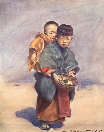 Verdens barn: Japansk, Lille mor (fargelitografi) av Mortimer Ludington Menpes