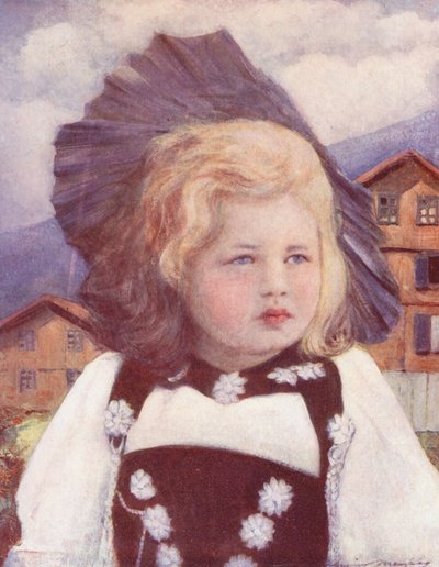Verdens barn: Sveitser, en baby fra Interlaken (fargelitografi) av Mortimer Ludington Menpes
