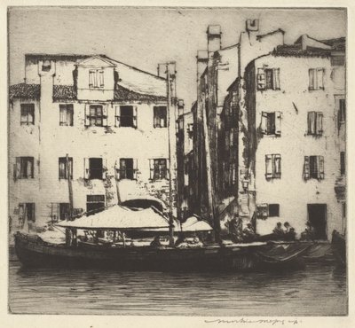 Båter på en kanal, venetiansk øy av Mortimer Menpes