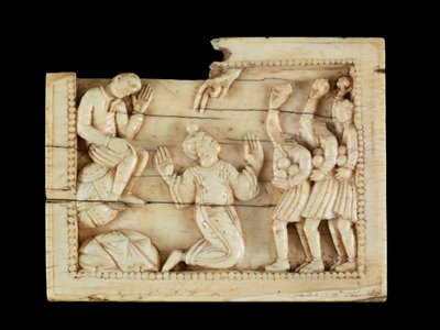 Steiningen av St. Stefan, ca. 1100 (elfenben og bein) av Mosan School