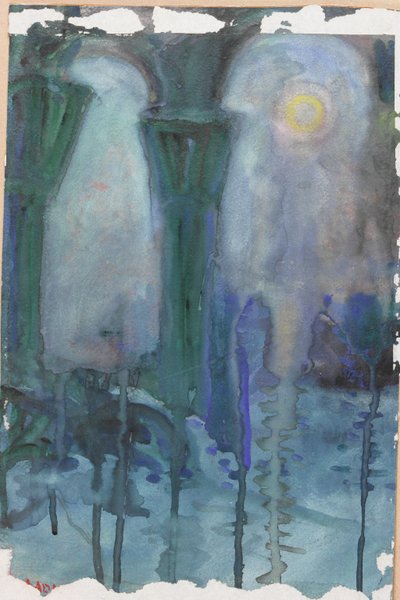 Night Reflections, Venezia (akvarell på papir) av Moses J. Adams