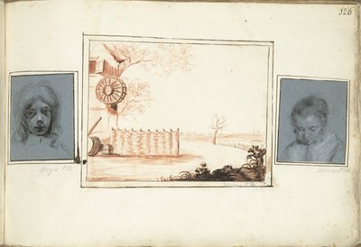 Guttehode, gårdsplass og portrett av en kvinne av Moses Ter Borch