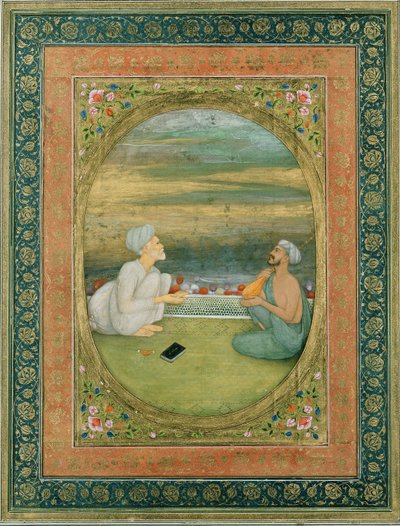 En mulla og en musiker, ca. 1640-1650 av Mughal School
