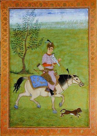 En prins på hesteryggen, fra Large Clive Album (akvarell på papir) av Mughal School
