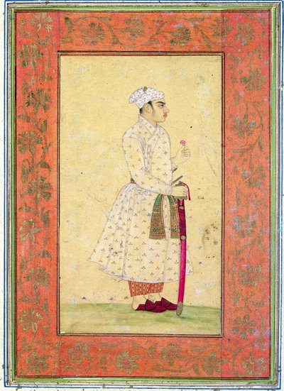 En ung adelsmann fra Mughal-hoffet, fra Large Clive Album (tonet tegning med wc på papir) av Mughal School