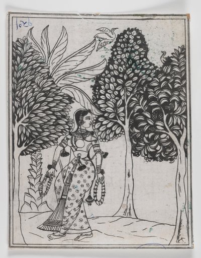 Kamod Ragini, 1605-1610 (blekk på papir) av Mughal School