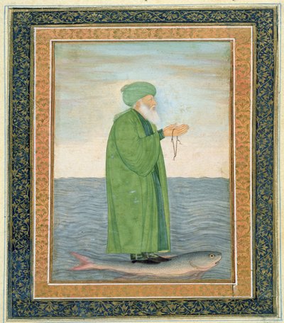 Khawa Khizir Khan rir på en fisk, fra Small Clive Album (ugjennomsiktig wc på papir) av Mughal School