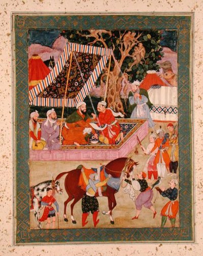 Scene under en Hawking-ekspedisjon, fra Large Clive Album, ca. 1570 av Mughal School