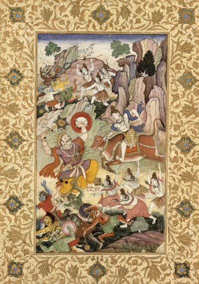 Shiva dreper demonen Andhaka, ca. 1585-90 av Mughal School