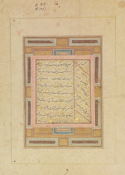 Side med kalligrafi, tidlig på 1600-tallet. av Muhammad Husain Kashmiri