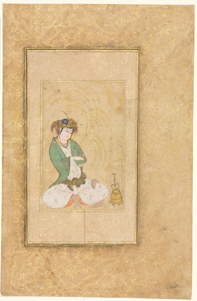 Ungdom sitter ved en pil, illustrasjon på én side, ca. 1600-1650. av Muhammad Yusuf