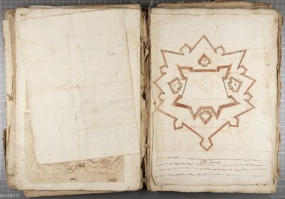 Portefølje med tegninger av Mutio Oddi fra Urbino og andre - Po Fume, ca. 1635-40 (penn og blekk på papir i innbundet volum) av Muzio Oddi