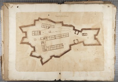 Portefølje med tegninger av Mutio Oddi fra Urbino og andre - Port of Fuentes, ca. 1635-40 (penn og blekk på papir i innbundet volum) av Muzio Oddi