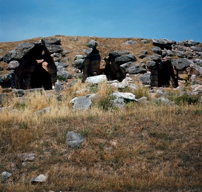 Mykensk kunst: hus bygget i festningsverkene til byen Tirynthe, rundt 1200 f.Kr. Hellas av Mycenaean