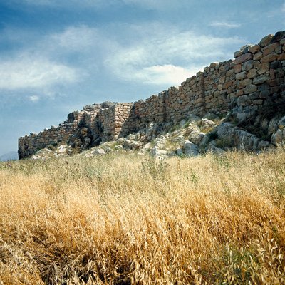 Mykensk kunst: utsikt over ruinene av muren til Tiryns Byen bygget rundt 1200 f.Kr. Hellas av Mycenaean