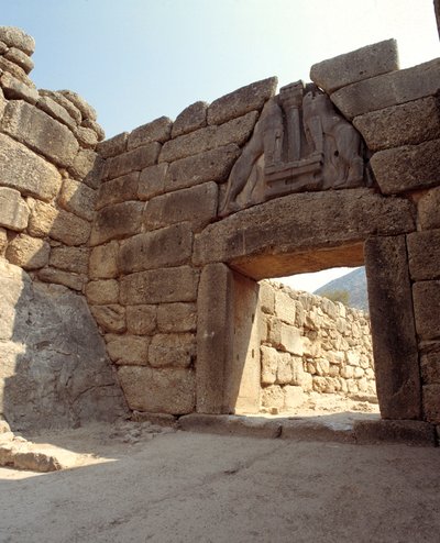 Utsikt over porten til løvene i byen Mykene, Hellas av Mycenaean