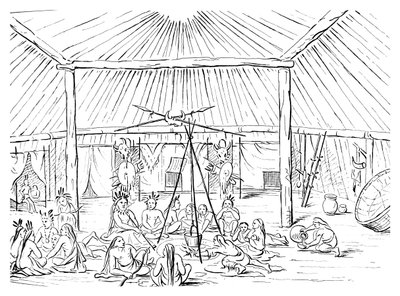 Interiør i en tipi, 1841. av Myers and Co