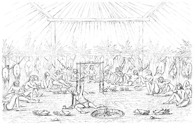 Medisinmann og tipi-interiør, 1841. av Myers and Co