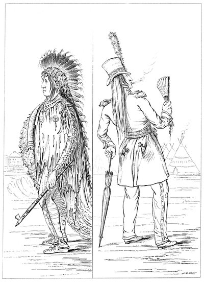Wi-Jun-Jon i innfødt drakt og i regimentsuniform, 1841. av Myers and Co
