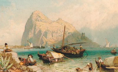 The Rock of Gibraltar, fra Algeciras (farge litho) av Myles Birket (after) Foster